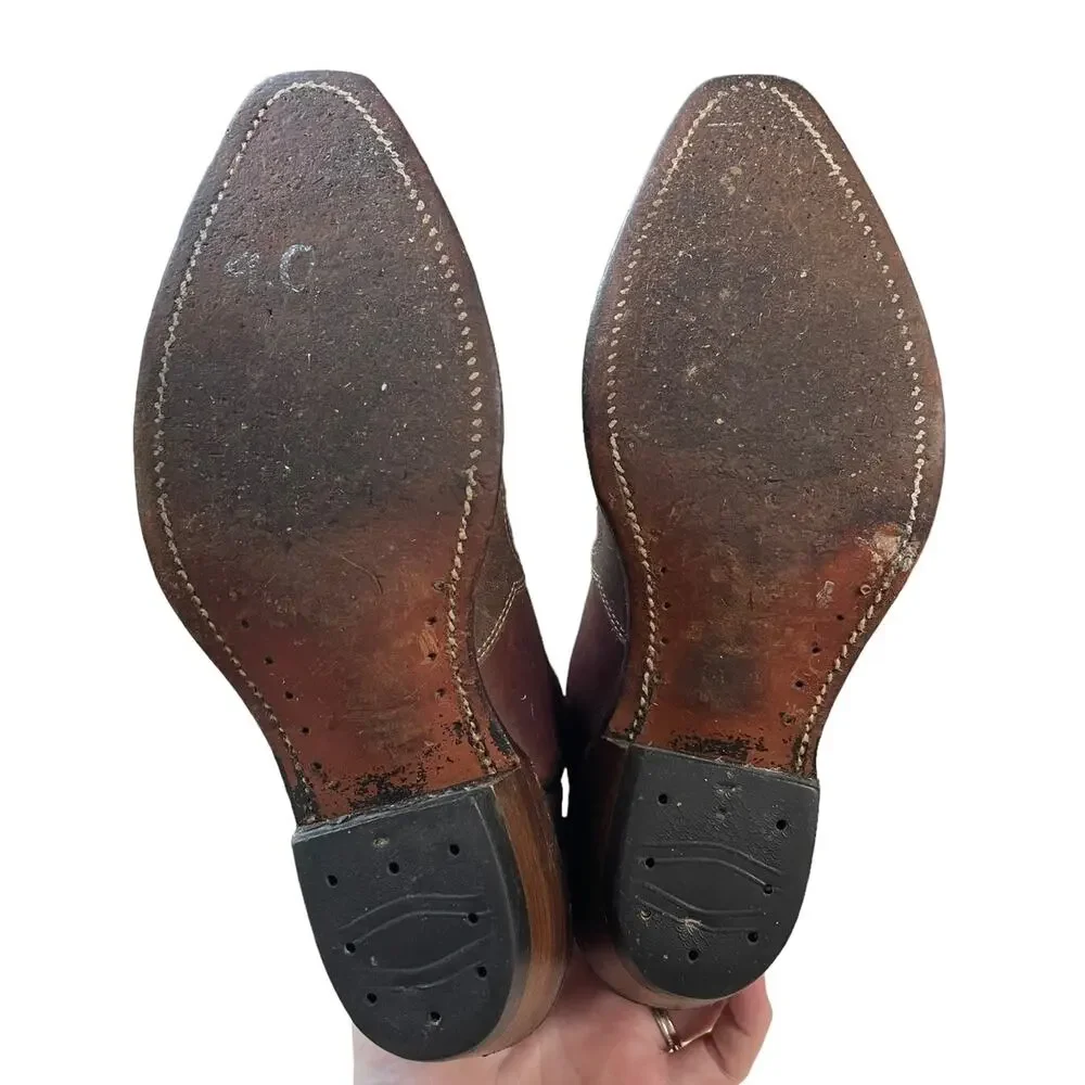 Boulet Western Cowgirl Boots 2 Tone Brown Leather Pull On Almond Toe US Size 7